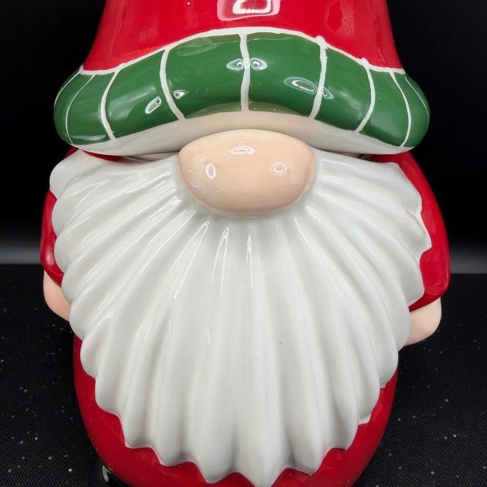 Pier 1 Imports Christmas Gnome Cookie Jar Container Dolomite Holiday 11inch NEW